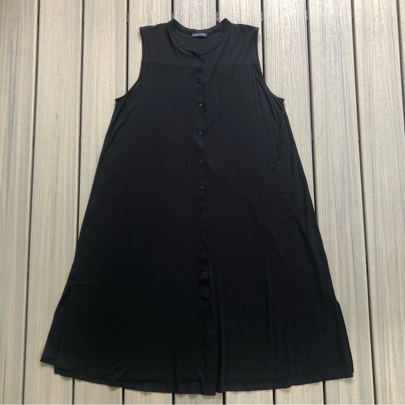 Eileen Fisher Black Sleeveless Button Front Lightweight Knit Dress Size L/XL - Picture 6 of 12